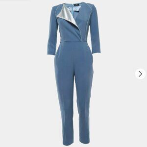 Elisabetta Franchi Blue Crepe Lapel Detail Jumpsuit S